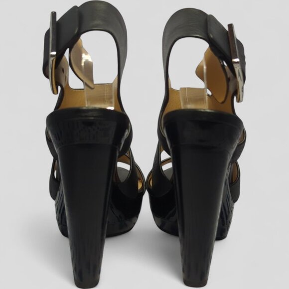 New MICHAEL KORS Carla Platform Sandal Heel Size 5.5 Black Leather Buckle NO Box - Picture 6 of 12